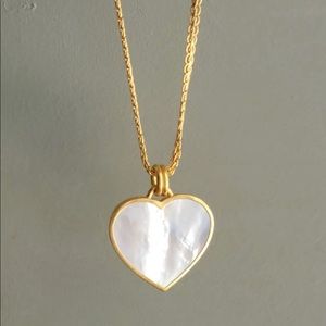 Julie Vos Heart Pendant Necklace - New, Pearl, 35" Original Gold Chain